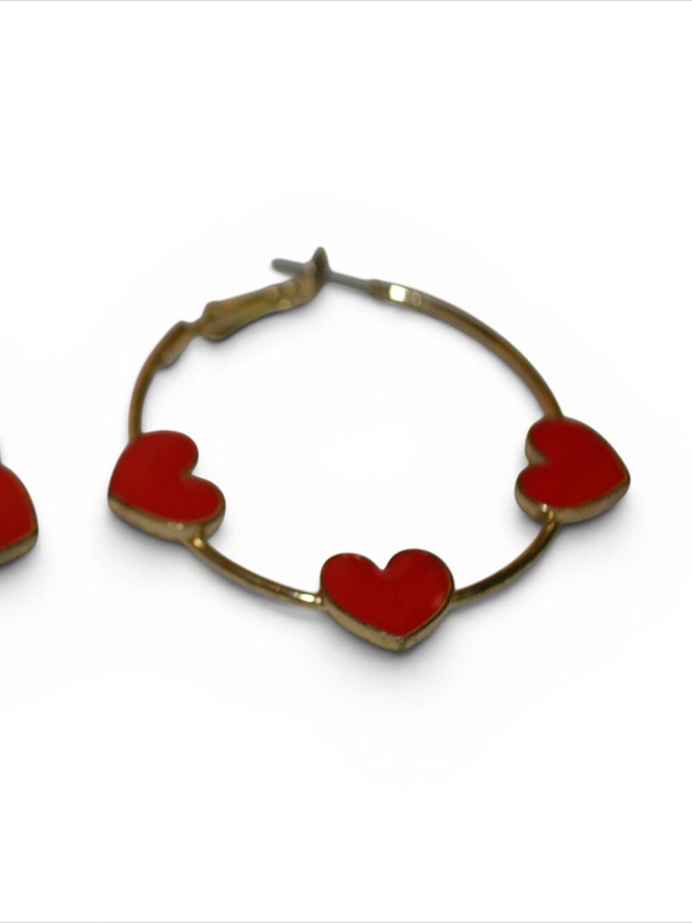 Red Heart Hoop Earrings Gold Tone Romantic Love Valentine Fashion Jewelry